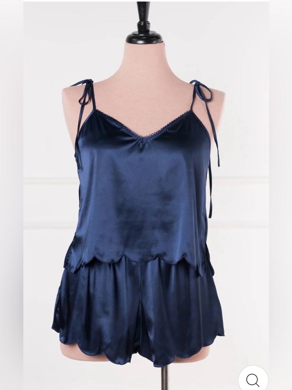 Mentionables SCALLOPED EMBROIDERED SATIN SHORTS AND TANK- NAVY